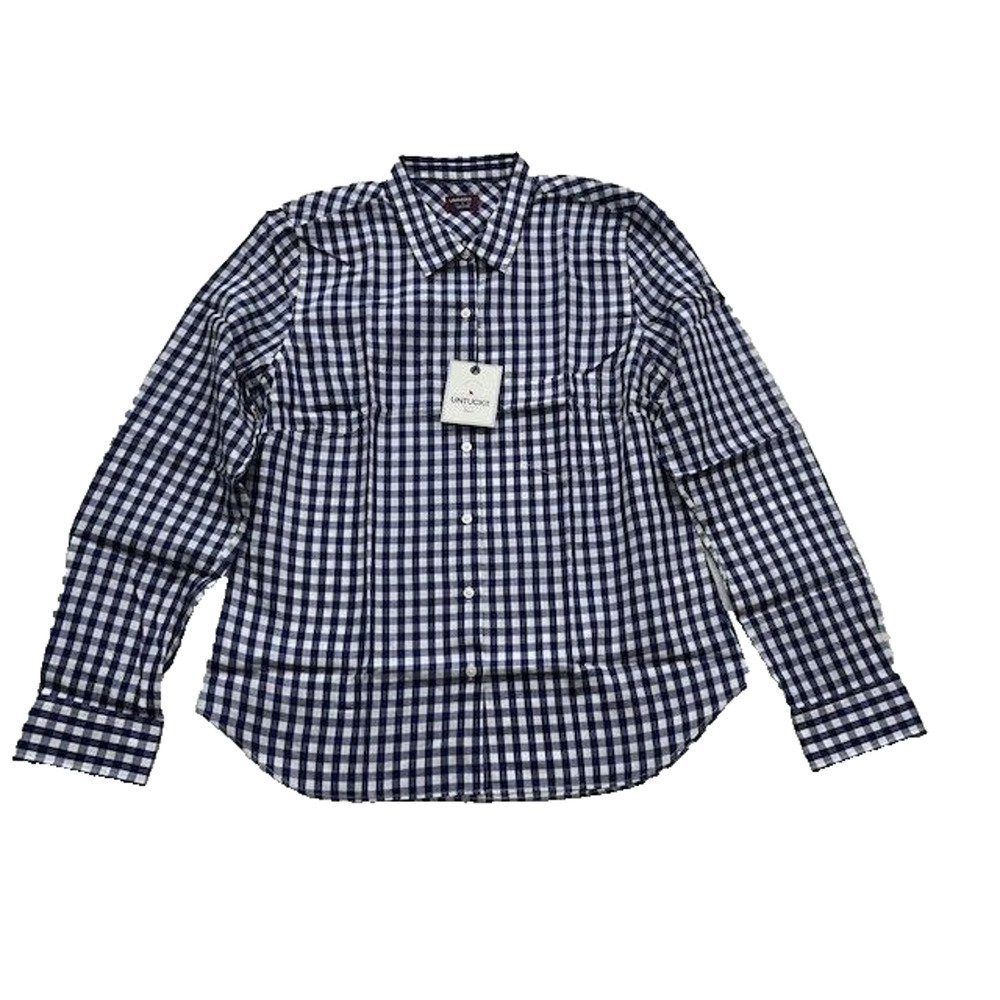 UNTUCKit Belleza Button Down Shirt Navy White Gingham Cotton Size‎ 18 NEW